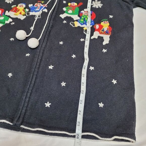 VINTAGE 90s Quaker‎ Factory snowman snowflake zip up cardigan sweater L - Picture 10 of 10